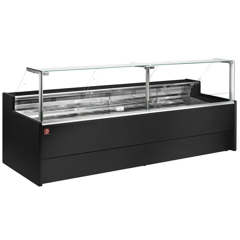 Sofort Bestellen Belüftete Verkaufstheke gekühlt mit gerader Glasscheibe 90 Grad, mit Reservefach - SCHWARZ - VZ25/B5-VR2