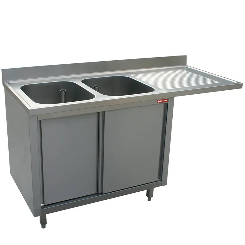 Jetzt Kaufen Spüle mit 2 Becken, Ablauffläche rechts, 2 Schiebetüren mit Platz für Spülmachine - L1621VD-AS