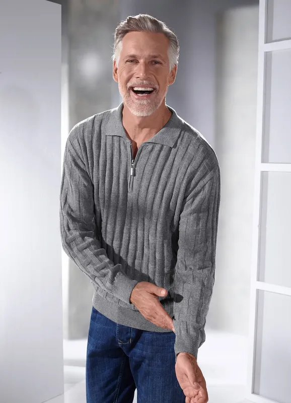 Letzte Chance Polopullover mit kurzem Reißverschluss