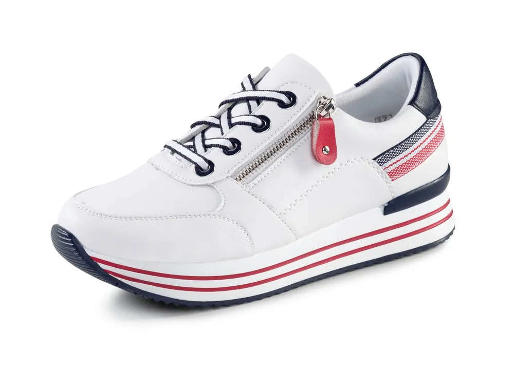 Geprüft Remonte Sneaker aus beschichtetem Leder mit Textilbesatz