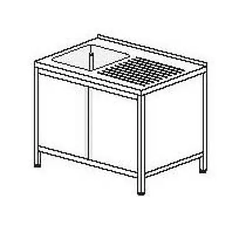 Gewerbe-Spültisch mit Abtropffläche rechts 1 Becken 500 x 500 x 250 mm mit Grundboden mit Flügeltüren L 1350 mm B 700 mm Günstig