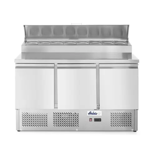 Expressversand Kühltisch dreitürig mit Aufsatz-Kühlvitrine 380 L 230V/310W 1365x702x(H)1265mm
