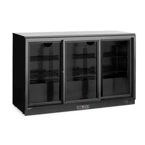 Barkühlschrank mit drei Schiebetüren 308L Schwarz 220-240V/160W 1350x520x(H)865mm Billig