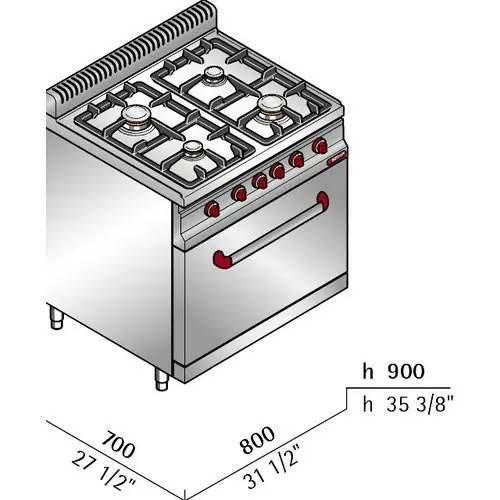 Gasherd G7F4+FE Gastronorm 400 Volt 21 kW (Gas) 7,5 kW (Elektrobackofen) Backofen Neue Kollektion