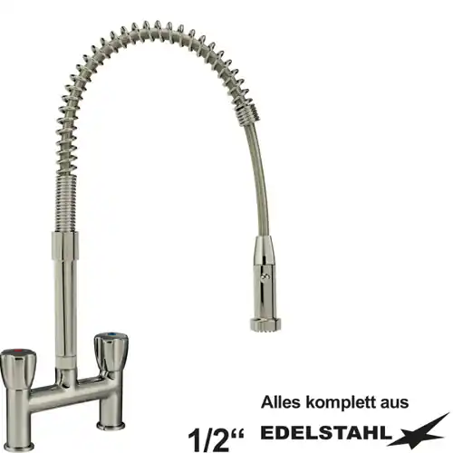 Geschirrbrause CLASSIC Edelstahl Zweigriffmischer H 500 mm Zweiloch Top-Preis