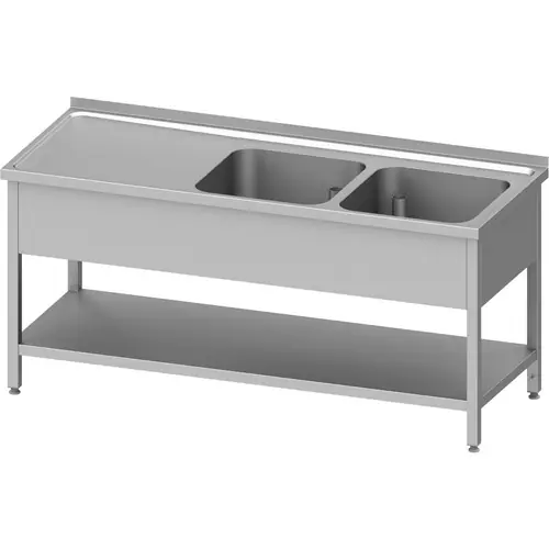 Spültisch mit Grundboden 1100x700x850 mm, mit zwei Becken rechts, mit Aufkantung, verschweißt Wochenendangebot