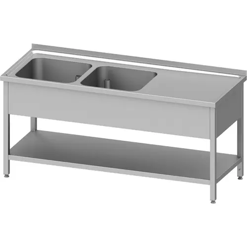 Echt Spültisch mit Grundboden 1100x700x850 mm, mit zwei Becken links, mit Aufkantung, verschweißt