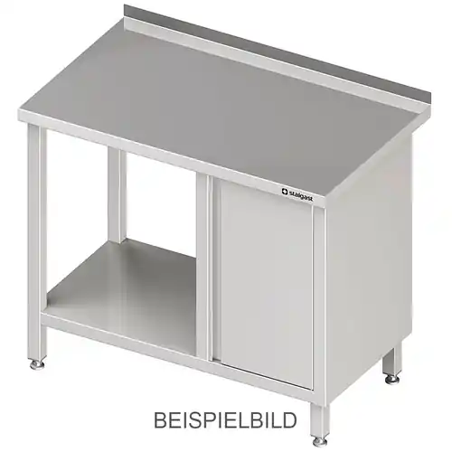 Aktuell Arbeitstisch mit Grundboden, 800x700x850 mm, mit Flügeltürschrank rechts, ohne Aufkantung, verschweißt