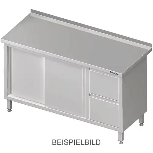 Arbeitsschrank mit Schiebetüren, 1200x700x850 mm, mit 2er Schubladenblock links, mit Aufkantung, verschweißt Versand Am Gleichen Tag