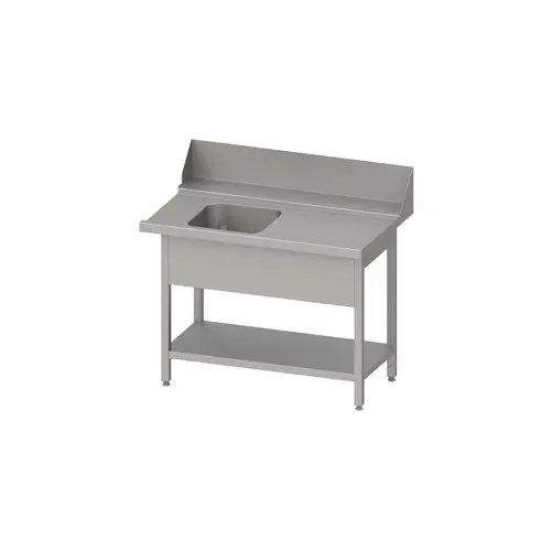Heißes Angebot Zulauftisch "PRO", Korbführung mit Gefälle, mit Grundboden, mit einem Becken, 800x750x880 mm, Anbauseite rechts, mit Aufkantung 200 mm und Beckenblende, verschweißt