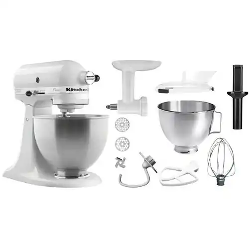 Markenware Küchenmaschine KitchenAid 5K45SSEWH weiß mit Zubehör